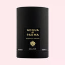 Black coloured Acqua Di Parma Signatures of the Sun Magnolia Infinita Eau de Parfum 100ml packaging on light neutral pink background | BEAUTE KNOWS AUSTRALIA
