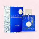 Blue Armaf Club De Nuit Iconic For Men Eau de Parfum 105ml perfume bottle and packaging on a light pink background | BEAUTE KNOWS AUSTRALIA