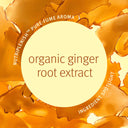Label for organic ginger root extract with a decorative orange border.