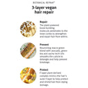 Text description of AVEDA botanical repair hair product with three-layer vegan hair repair system on a white background | BEAUTE KNOWS AUSTRALIA