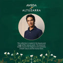 Aveda x Altuzarra poster with fashion designer Altuzarra in a blue shirt and botanical design and his statement in text of the Aveda collection on a green background | BEAUTE KNOWS AUSTRALIA