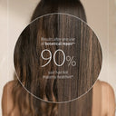 close-up of before and after result of hair with botanical repair text overlay showing 90% improvement after using the Aveda Botanical Repair™ Day & Night Strengthening Treatments Set | BEAUTE KNOWS AUSTRALIA