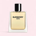 Burberry Hero perfume bottle on a pink background