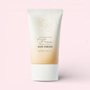 Beauty of Majesty BOM Foundation-Free Tone Cover Sun Cream SPF50+PA++++ 50g packaging with brand logo on a light pink background