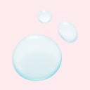 Three blue liquid bubbles of Beauty of Majesty BOM Hyaluronic Acid Moisture Toner on a pink background