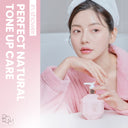 Woman in pink robe holding a pink bottle of Beauty of Majesty BOM LIGHT ON In Shower Body Tone Up Lotion 290ml with text about shower care.