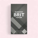 Burberry Brit for Him perfume packaging on a light pink background
