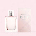 Burberry Brit Sheer perfume bottle and packaging on a light pink background