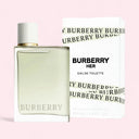 Burberry perfume bottle and packaging on a pink background