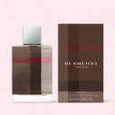 Burberry London men's perfume bottle and packaging on a light pink background