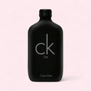 Black Calvin Klein Be perfume bottle on a light pink background