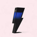 Carolina Herrera Bad Boy Colbalt Elixir black and blue thunder shaped perfume bottle on a white background