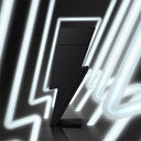 Carolina Herrera Bad Boy Eau de Parfum 50ml Black lightning bolt-shaped perfume bottle on a black background with white neon lights.
