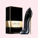 Carolina Herrera Good Girl Supreme Eau De Parfum perfume bottle and packaging on a pink background