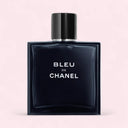 Chanel Bleu Eau de Toilette 150ml perfume bottle on a light pink background