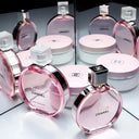 Chanel Chance Eau Tendre Eau de Toilette perfume bottles and jars on a reflective surface