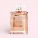 Chanel Coco Mademoiselle eau de parfum 100ml perfume bottle on a light pink background
