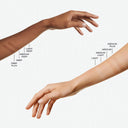 Two hands reaching towards each other with skin tone swatches on their forearm , labeled.