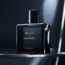 BEAUTE KNOWS Bleu de Chanel L'Exclusif 100ml  perfume bottle on a dark background