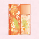 Elizabeth Arden Green Tea Nectarine Blossom Eau de Toilette 100ml perfume bottle and packaging on a light pink background