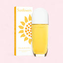 Elizabeth Arden Sunflowers Eau De Toilette 100ml perfume bottle and packaging on a pink background