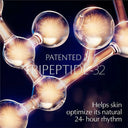 BEAUTE KNOWS Estee Lauder Advanced Night Repair Molecular structure with 'Patented Tripeptide-32' and 'helps skin optimize its natural 24-hour rhythm' text on a dark background