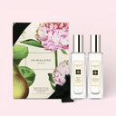 BEAUTE KNOWS Jo Malone English Pear & Freesia cologne set with packaging on a pink background