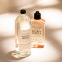 L'Occitane Cherry Blossom Fleurs De Cerisier Perfumed Shower gel 250ml bottle and 500ml refill bottle on a beige background