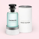  BEAUTE KNOWS Louis Vuitton Imagination Eau De Parfum 100ml perfume bottle and packaging on a pink background
