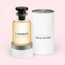 BEAUTE KNOWS Louis Vuitton L'Immensité Eau De Parfum 100ml perfume bottle and packaging on a pink background