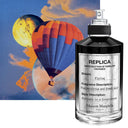 Maison Margiela Replica Fantasies Flying Eau de Parfum 100ml perfume bottle with hot balloon and moon background