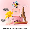 Marc Jacobs Perfect Eau de Parfum 50ml perfume bottle with floral elements and product description on a pink background
