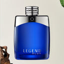Montblanc Legend Blue Eau de Parfum 100ml perfume bottle on a light beige background