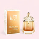 Mugler Alien Goddess Intense Eau de Parfum 30ml perfume bottle and packaging on a light pink background