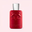 BEAUTE KNOWS Red Parfums De Marly Kalan Eau De Parfum 125ml perfume bottle with silver cap on a light pink background