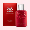 BEAUTE KNOWS Red Parfums De Marly Kalan Eau De Parfum 125ml perfume bottle and packaging on a light pink background