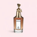 Penhaligon's Clandestine Clara Eau de Parfum 75ml perfume bottle with gold cap on a light pink background