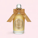 Penhaligon's Solaris Eau de Parfum 100ml perfume bottle with a gold ribbon on a light pink background