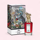 Penhaligon's The World According to Arthur Eau de Parfum 75ml perfume bottle with dragon design and decorative box on a light pink background