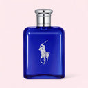 Ralph Lauren Polo Blue Eau de Toilette 125ml fragrance bottle on a light pink background
