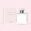 Ralph Lauren Romance For Women Eau de Parfum 100ml perfume bottle and packaging on a light pink background