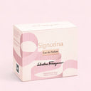 Salvatore Ferragamo Signorina Eau de Parfum 30ml packaging on a light pink background