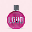 Pink Tommy Hilfiger Loud For Women Eau de Toilette 75ml perfume bottle with a silver cap on a light pink background