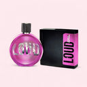 Pink Tommy Hilfiger Loud For Women Eau de Toilette 75ml perfume bottle and packaging on a light pink background