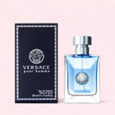Versace Pour Homme Eau de Toilette 50ml perfume bottle and packaging on a light pink background