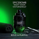 Viktor & Rolf Spicebomb Night Vision Eau de Toilette 90ml perfume bottle with green lighting on a dark background