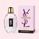 YSL Parisienne eau de parfum 90ml perfume bottle and packaging on a light pink background