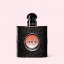 black sparkling  YSL Yves Saint Laurent Black Opium Eau de Parfum 50ml bottle on light neutral pink background