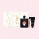 YSL Yves Saint Laurent Black Opium Eau de Parfum 90ml Trio Gift Seton a pink background