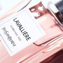 Close up of YSL Yves Saint Laurent Lavallière Eau de Parfum 125ml perfume bottle with focus on label
